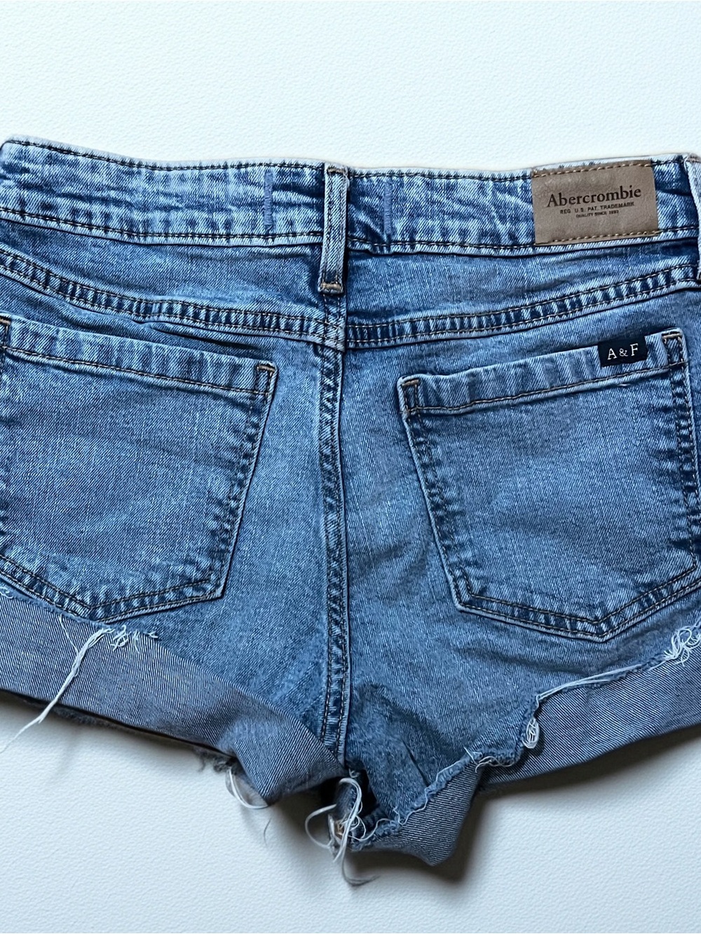 abercrombie kids Blue Denim Roll-Cuff Frayed Shorts - Picture 2 of 3